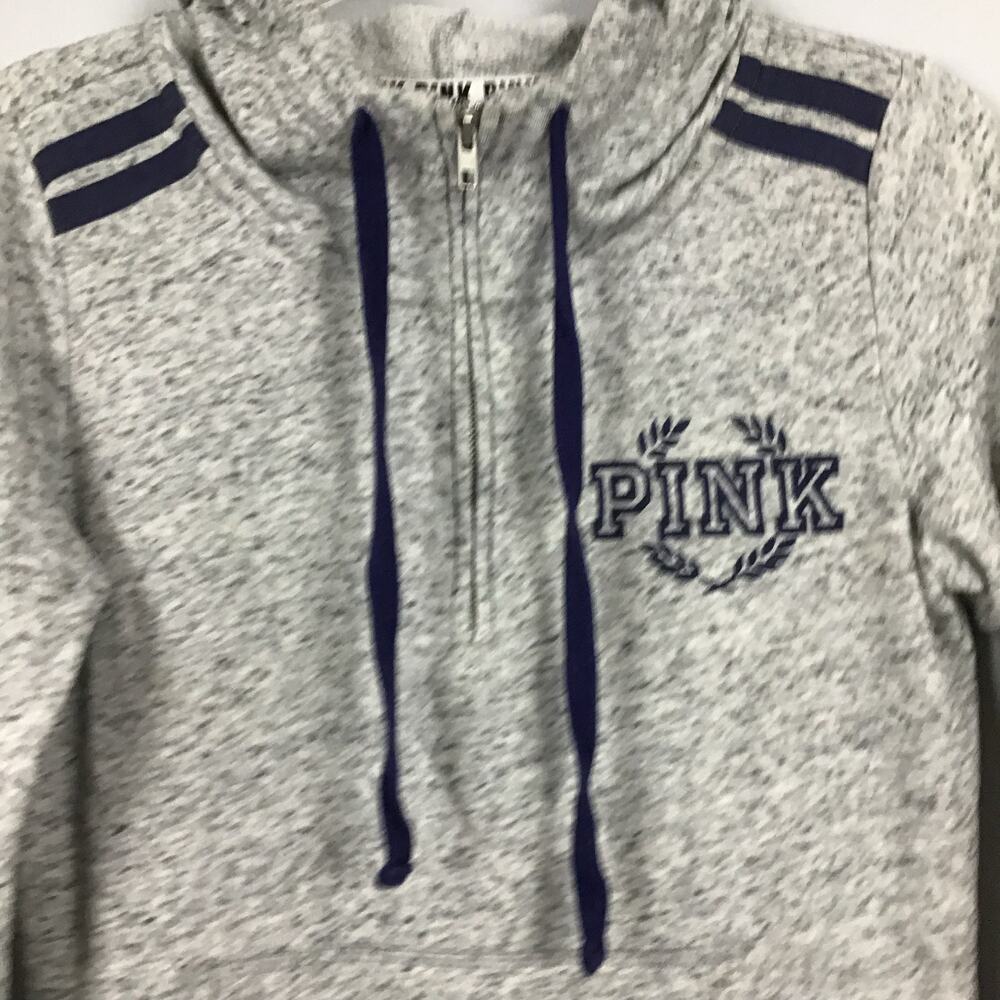 Y2K VS Victoria's Secret PINK Hoodie Gray Black Marled Sweater Sweatshirt sz XS - Picture 3 of 9
